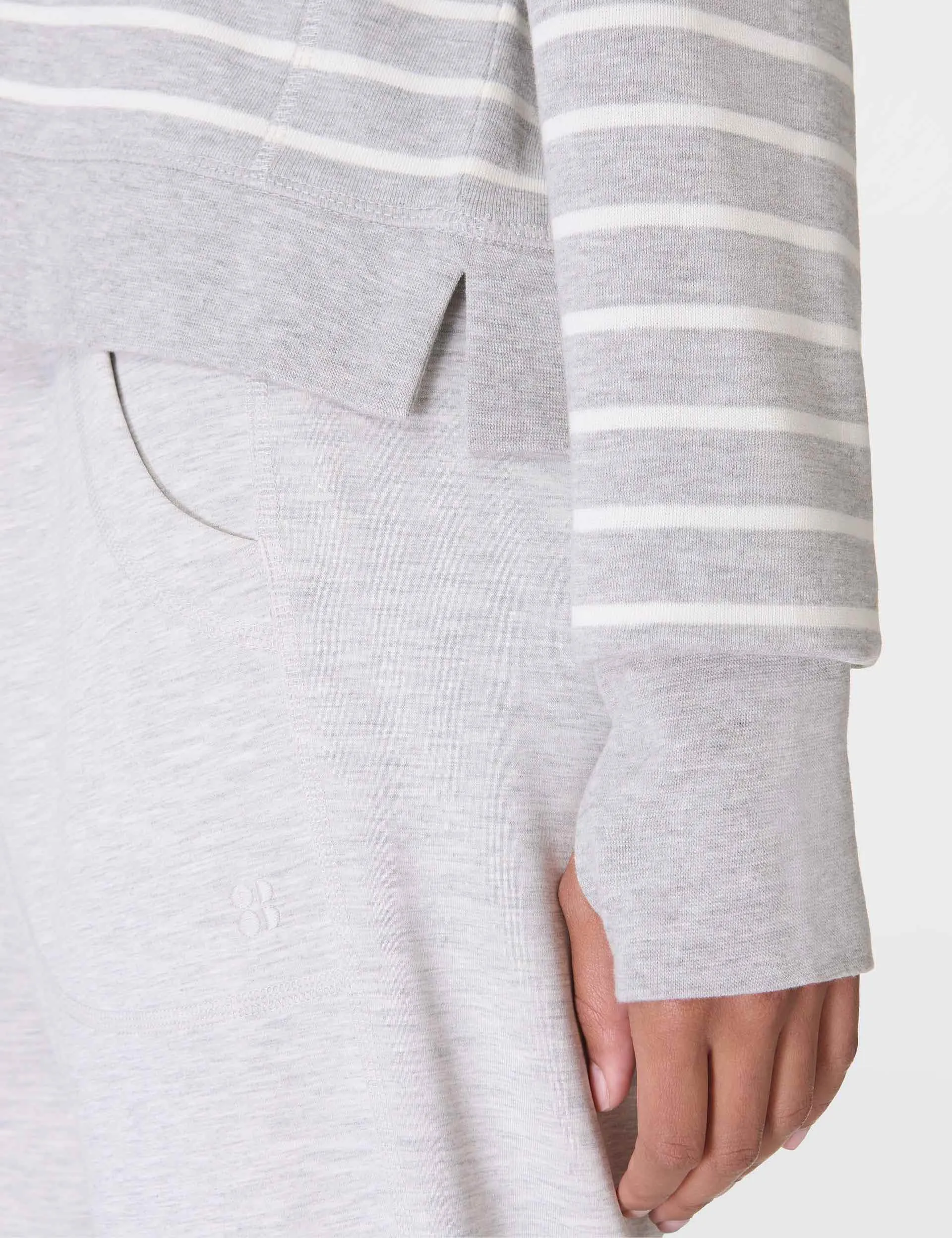 After Class Crop Sweatshirt - Lily White Light Grey Marl Stripe