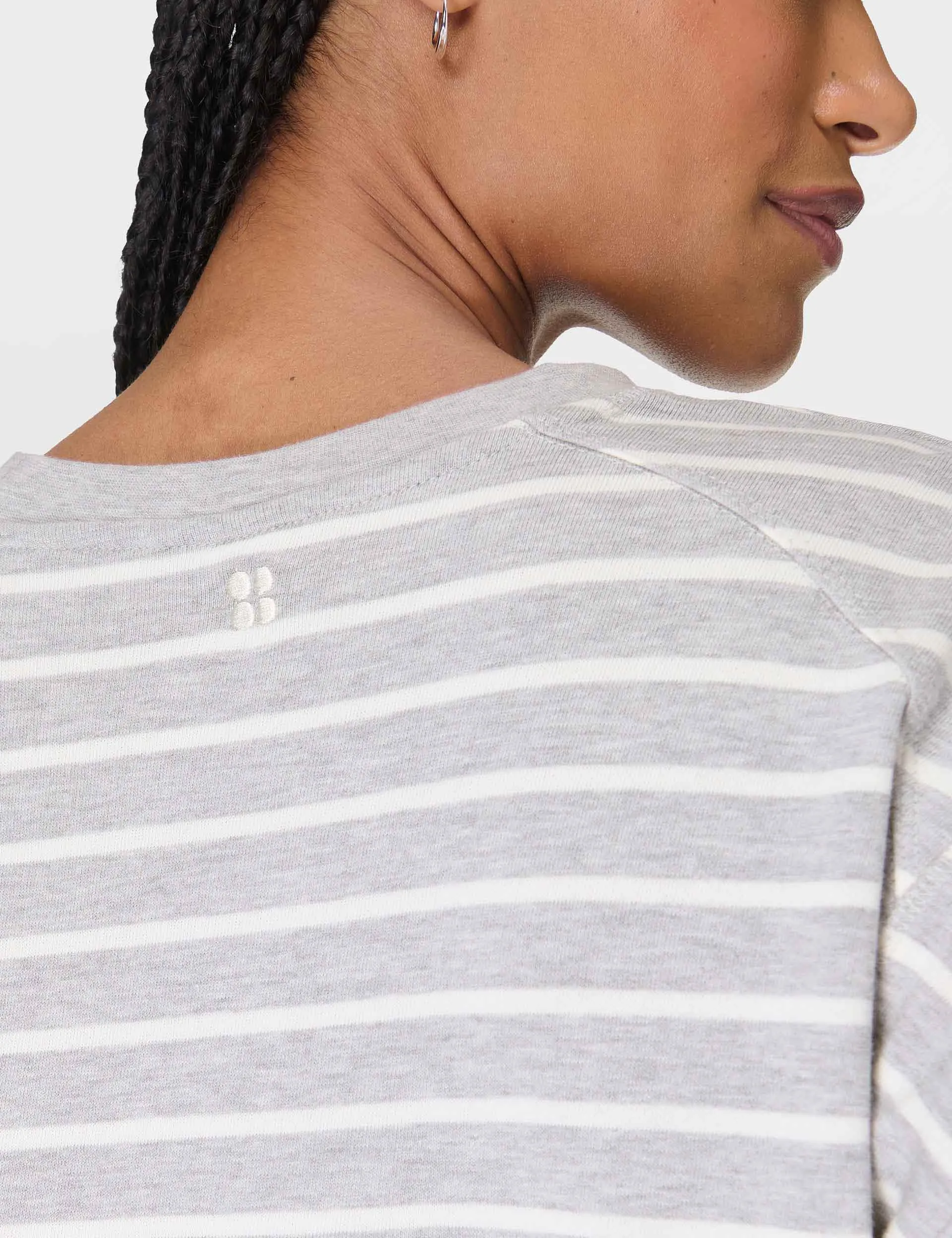 After Class Crop Sweatshirt - Lily White Light Grey Marl Stripe