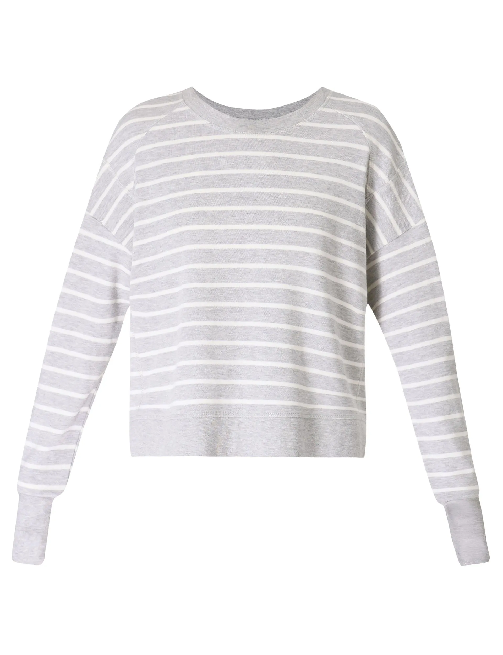After Class Crop Sweatshirt - Lily White Light Grey Marl Stripe