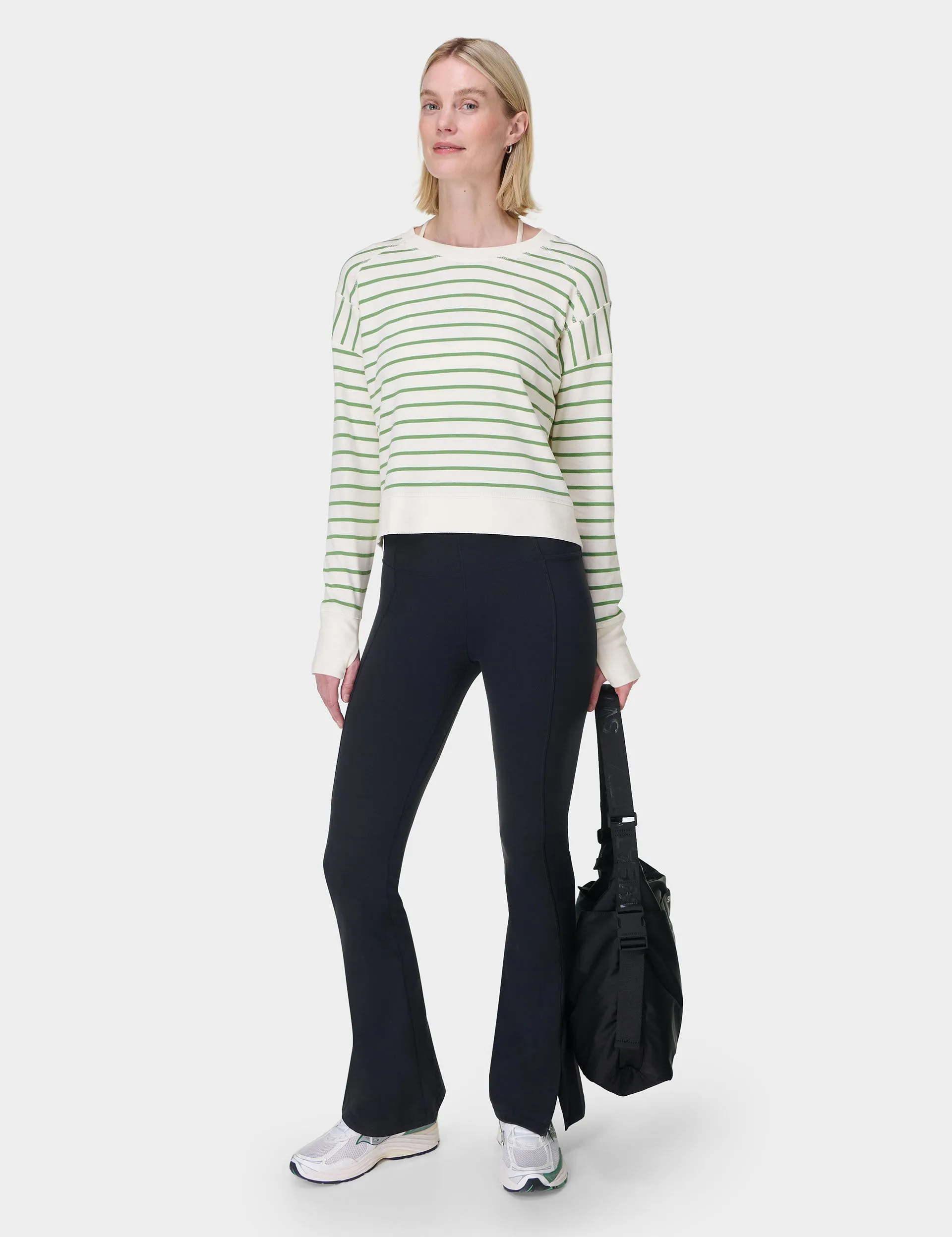 After Class Crop Sweatshirt - Lilywhite Green Stripe