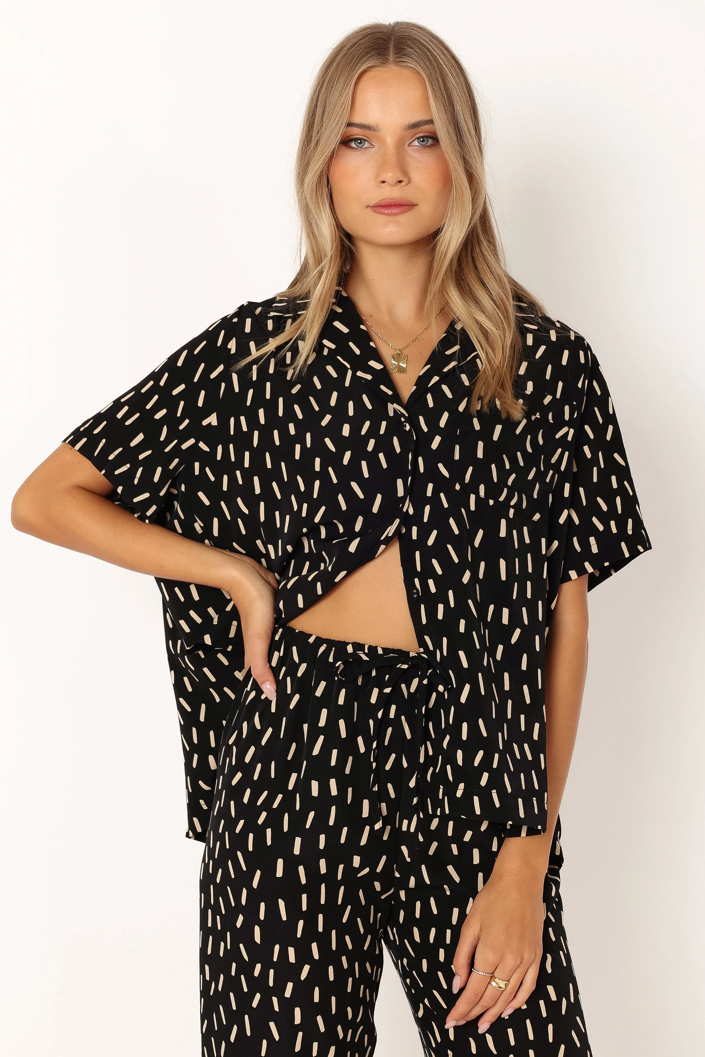Bastian Short Sleeve Shirt - Black Beige