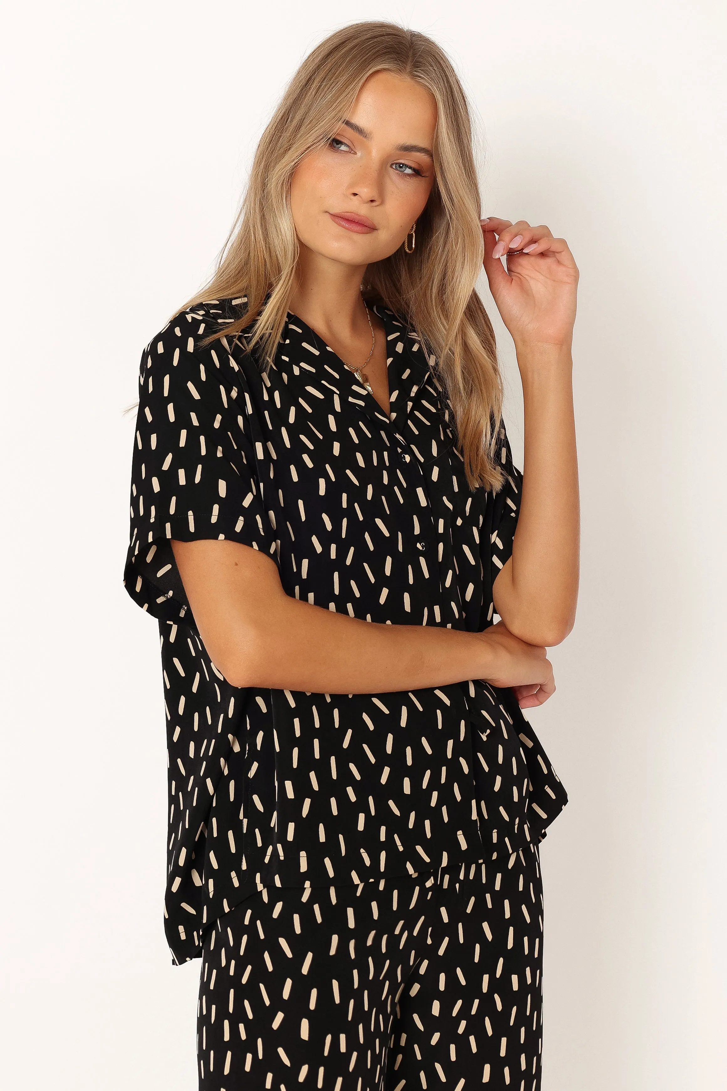 Bastian Short Sleeve Shirt - Black Beige
