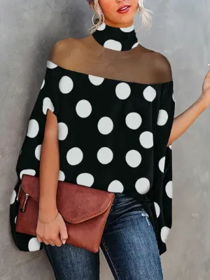 Batwing Sleeves Polka-Dot See-Through Blouses