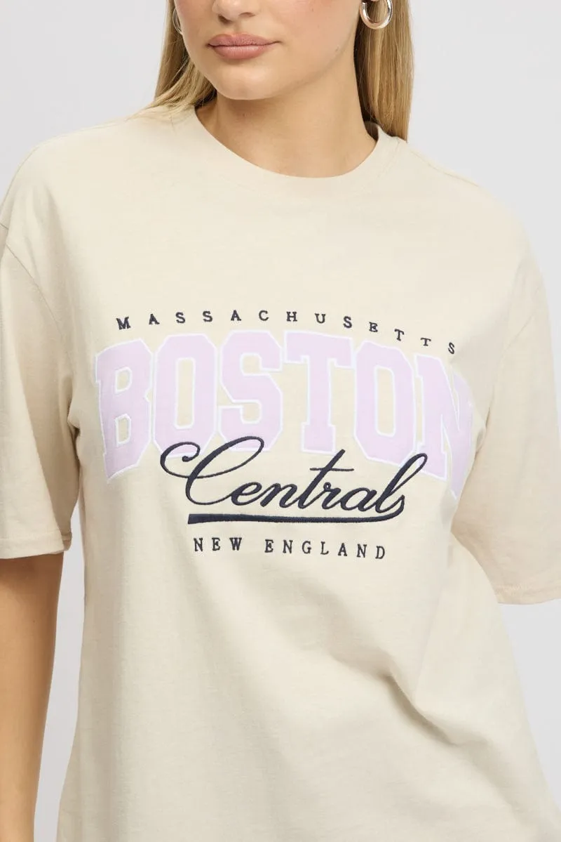 Beige Graphic Tee Short Sleeve