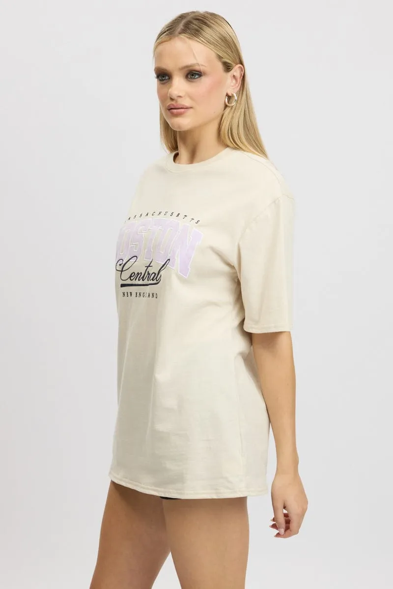 Beige Graphic Tee Short Sleeve