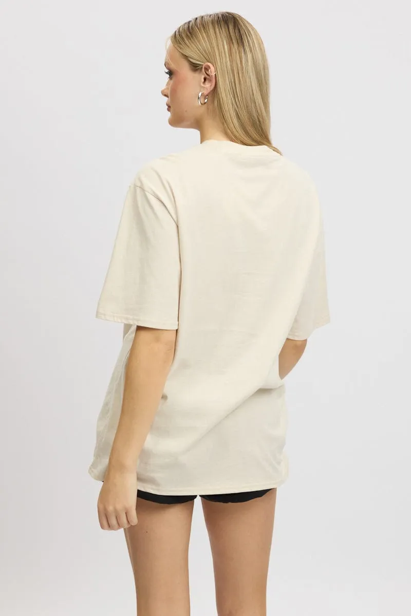 Beige Graphic Tee Short Sleeve