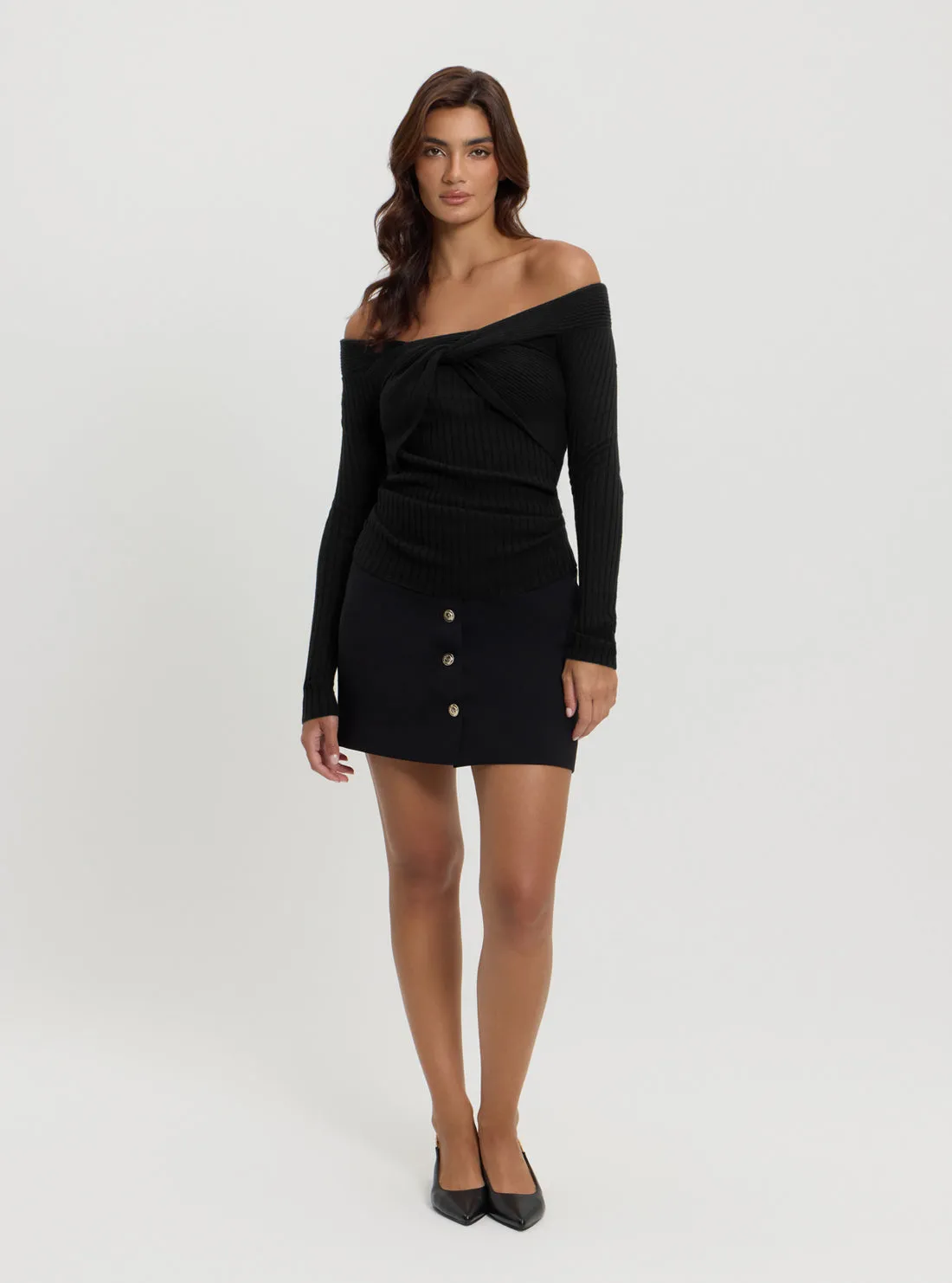 Black Milana Wrap Knit Top