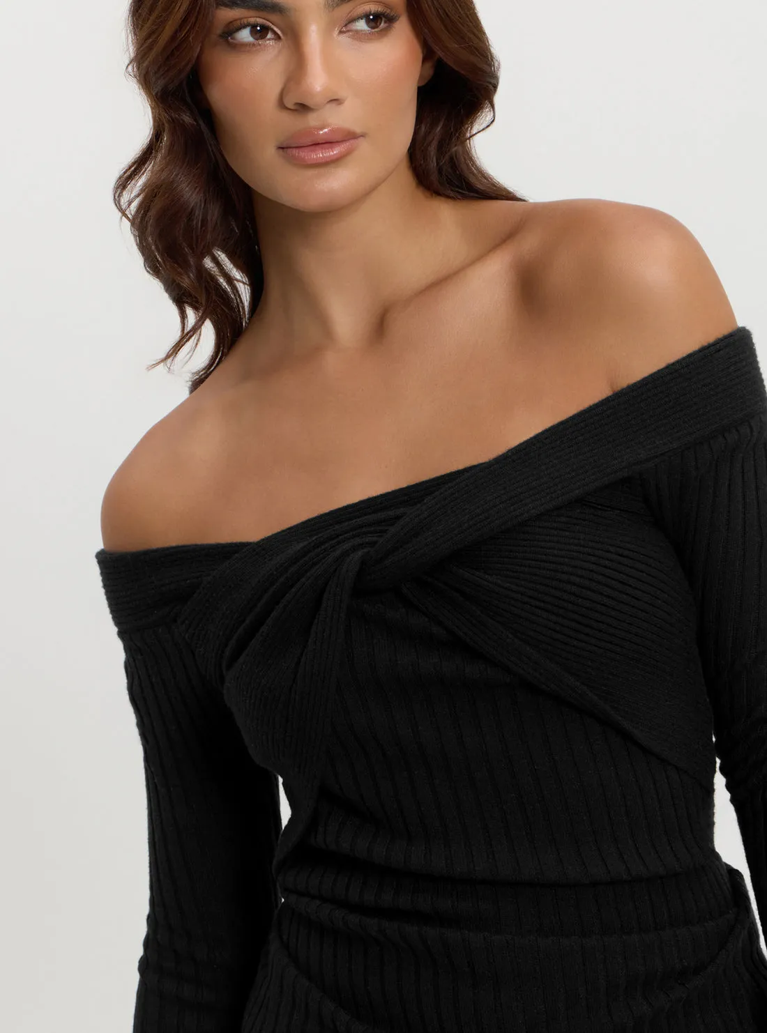 Black Milana Wrap Knit Top
