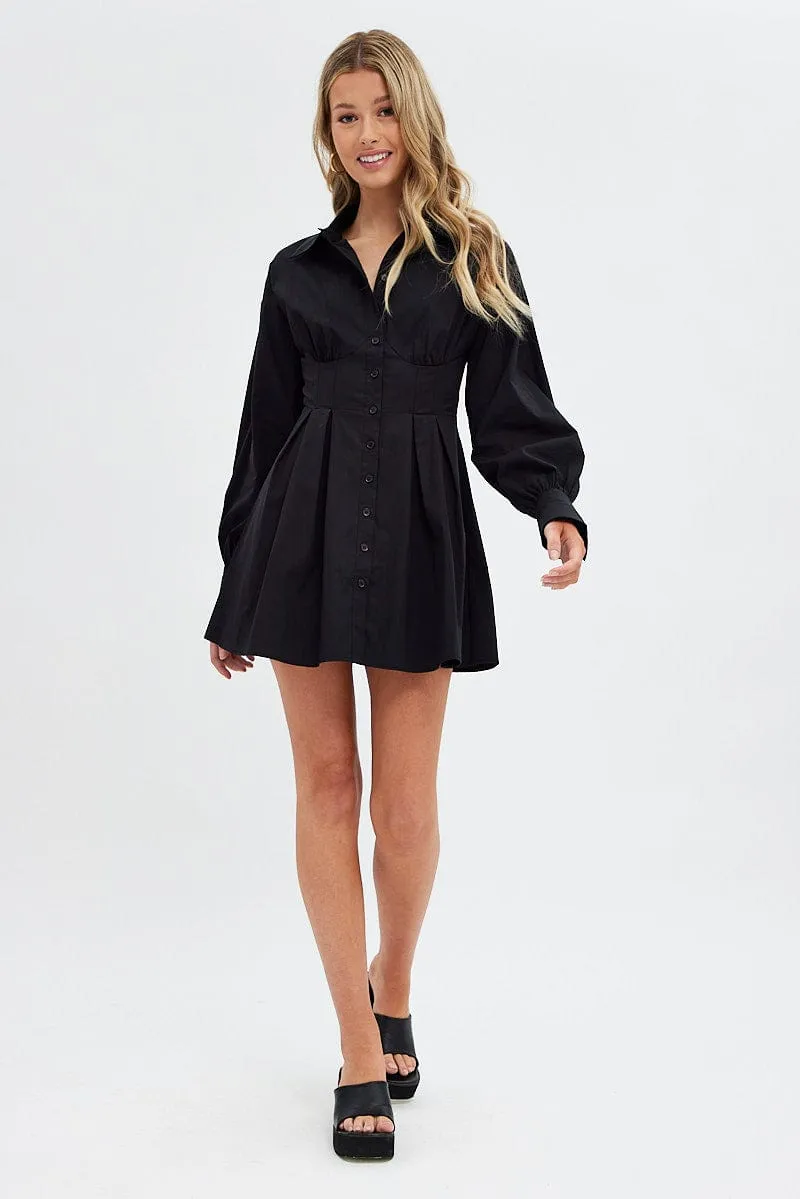 Black Shirts Dress Long Sleeve Poplin