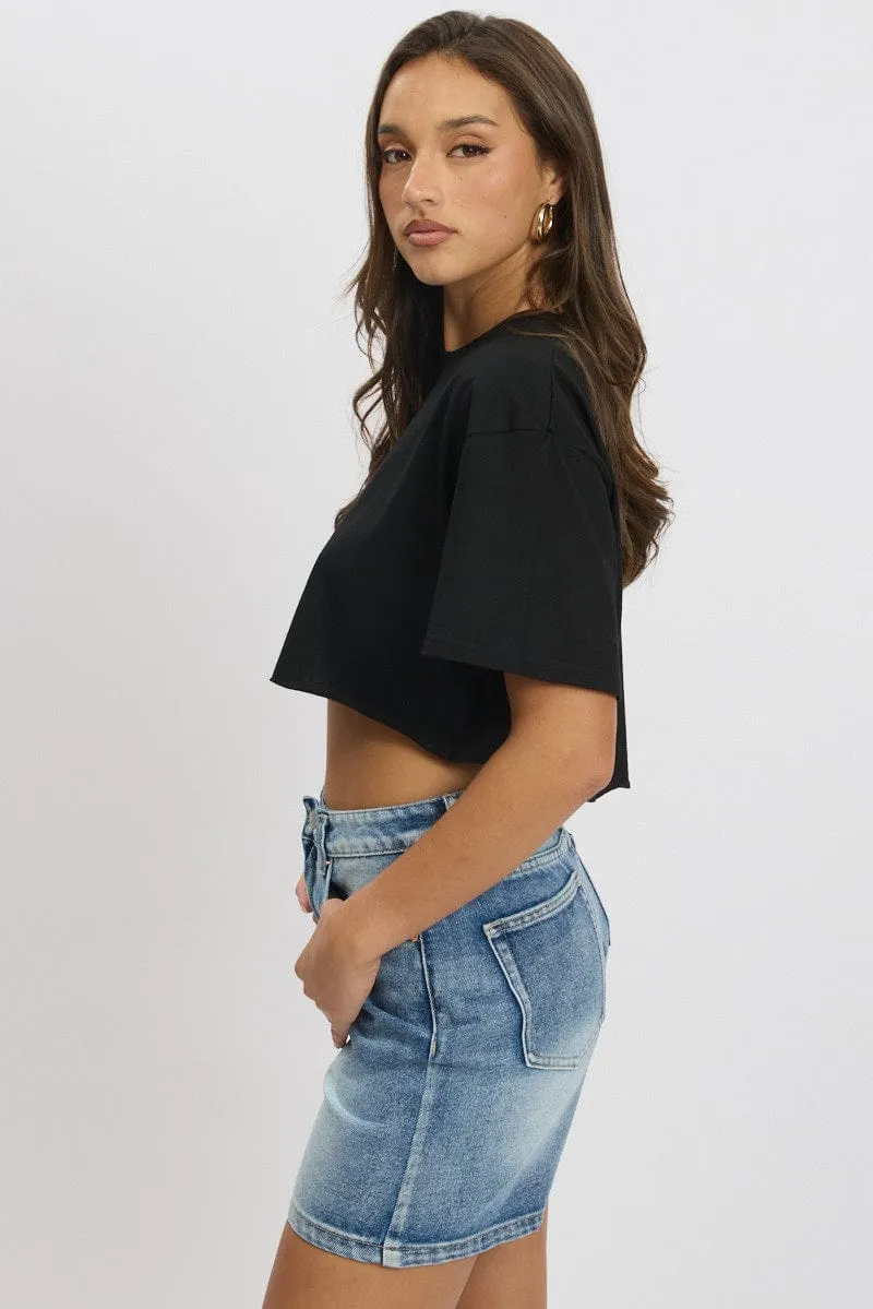 Black T Shirt Short sleeve Crew Neck