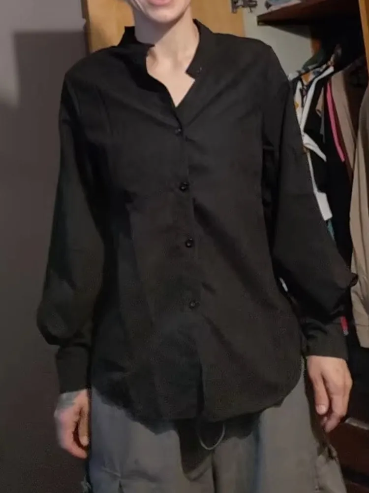 Blouses Shirt Lady Long Lantern Sleeve Stand Collar
