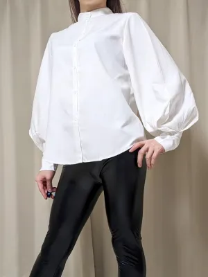 Blouses Shirt Lady Long Lantern Sleeve Stand Collar