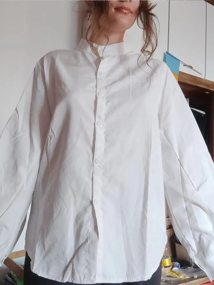 Blouses Shirt Lady Long Lantern Sleeve Stand Collar