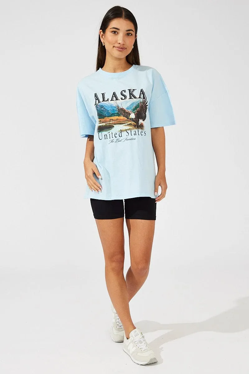 Blue Eagle Graphic Oversized T-shirt Short Sleeve Tee