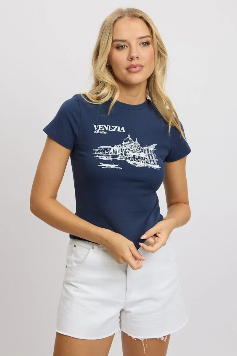 Blue Graphic Tee Short Sleeve