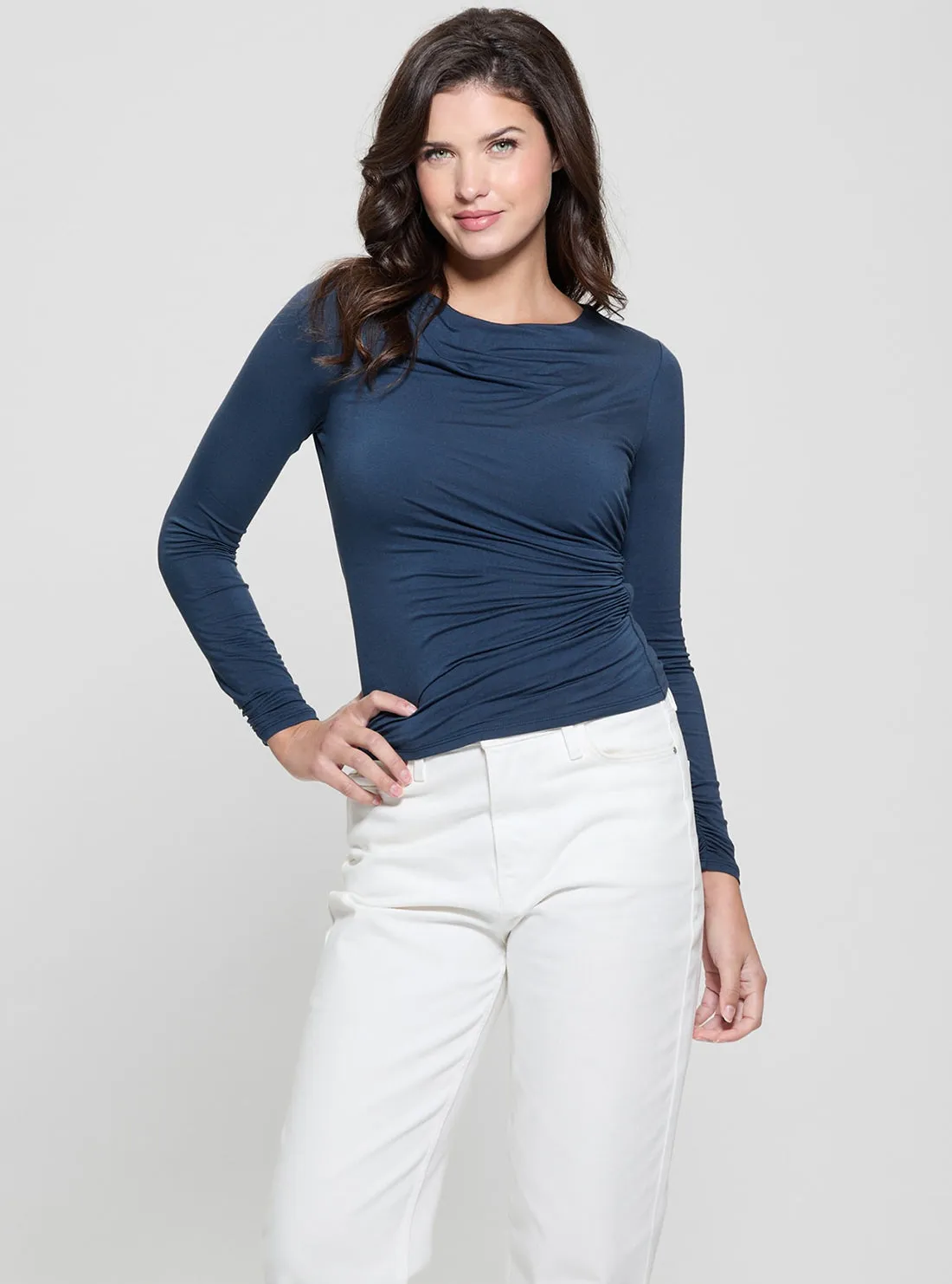 Blue Shirred Noelle Top