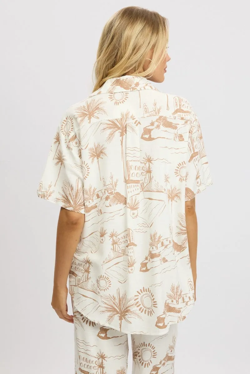 Brown Abstract Relaxed Shirt Short Sleeve