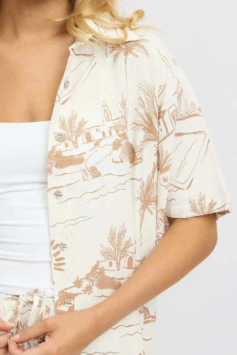 Brown Abstract Relaxed Shirt Short Sleeve