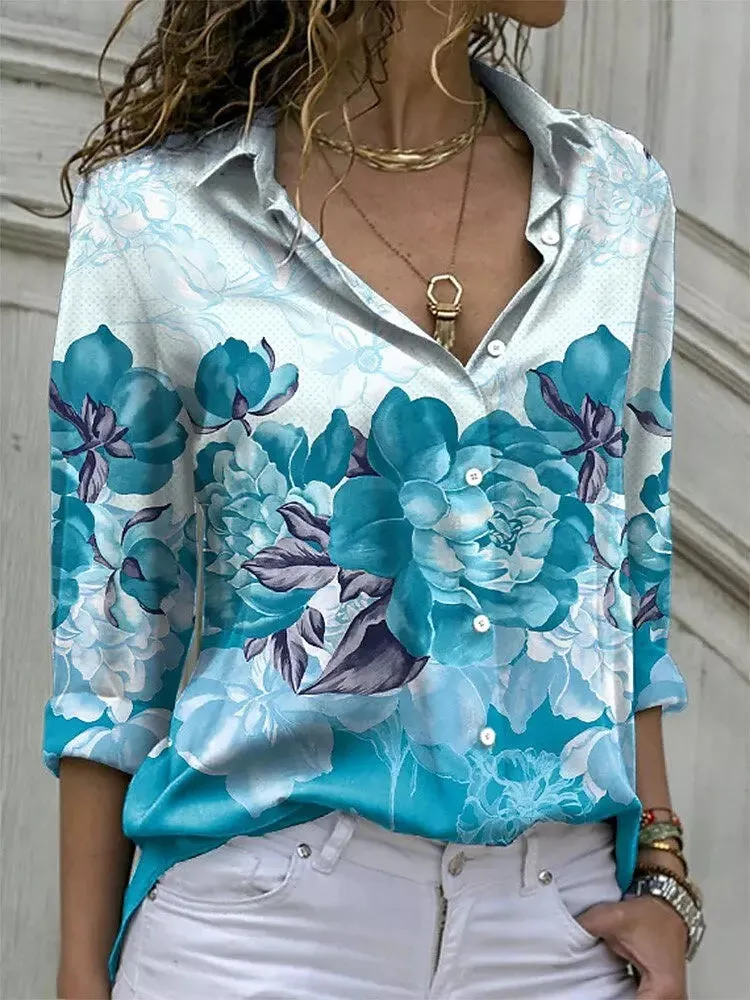 Casual Blouse Tops Lady Office Work Floral Shirts