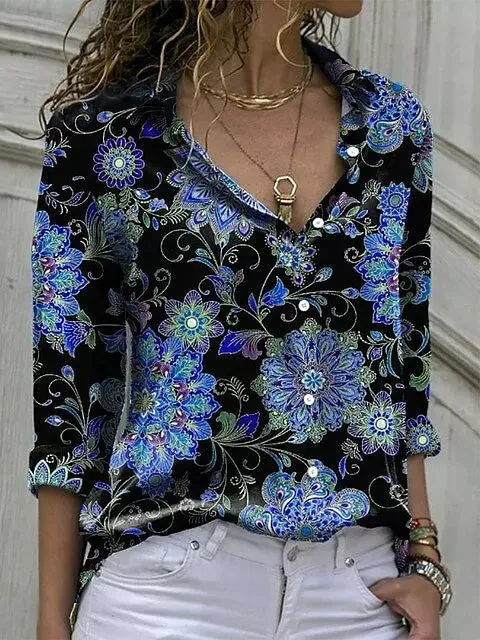 Casual Blouse Tops Lady Office Work Floral Shirts