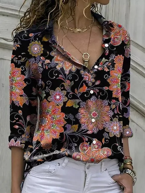 Casual Blouse Tops Lady Office Work Floral Shirts