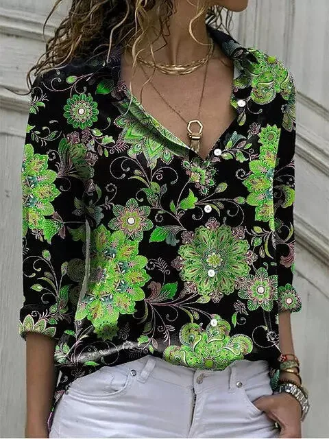 Casual Blouse Tops Lady Office Work Floral Shirts