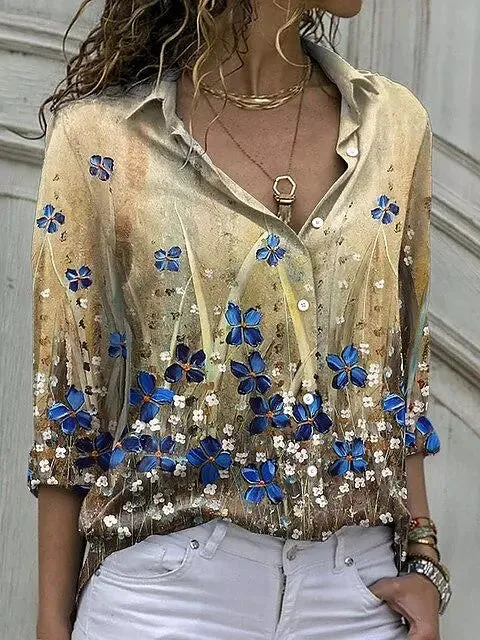 Casual Blouse Tops Lady Office Work Floral Shirts