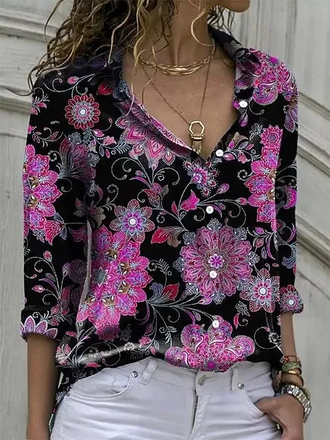 Casual Blouse Tops Lady Office Work Floral Shirts