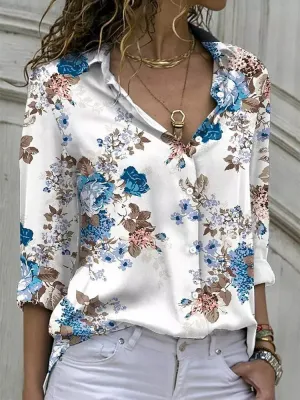 Casual Blouse Tops Lady Office Work Floral Shirts