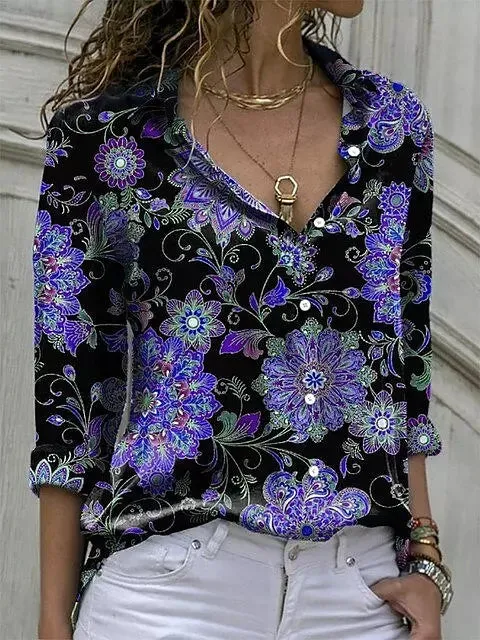 Casual Blouse Tops Lady Office Work Floral Shirts