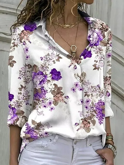 Casual Blouse Tops Lady Office Work Floral Shirts