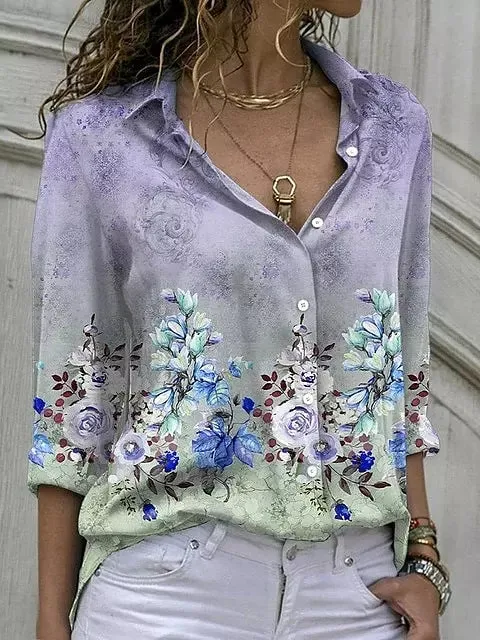 Casual Blouse Tops Lady Office Work Floral Shirts