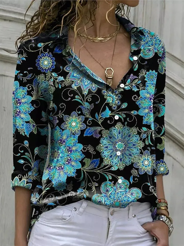 Casual Blouse Tops Lady Office Work Floral Shirts
