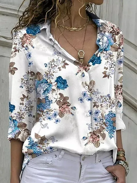Casual Blouse Tops Lady Office Work Floral Shirts
