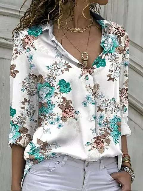 Casual Blouse Tops Lady Office Work Floral Shirts
