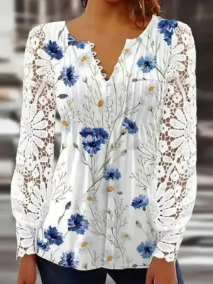 Casual Shirt Women Long sleeve Printed Blouse