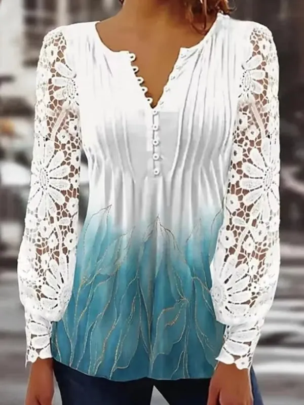 Casual Shirt Women Long sleeve Printed Blouse
