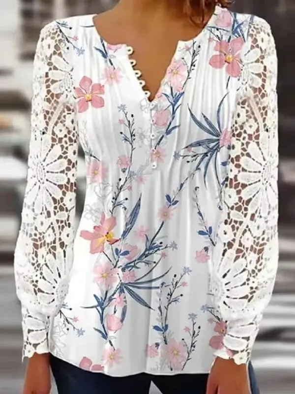 Casual Shirt Women Long sleeve Printed Blouse