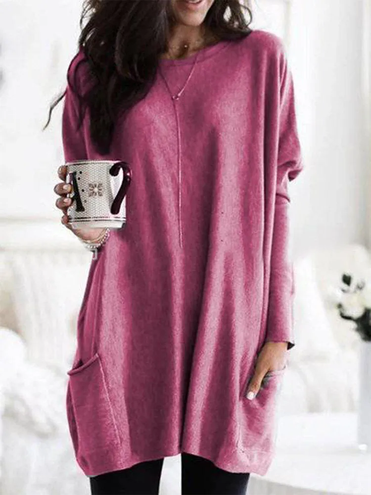 Casual Solid Color Double Pockets Loose Shirts For Women S - Plus Size