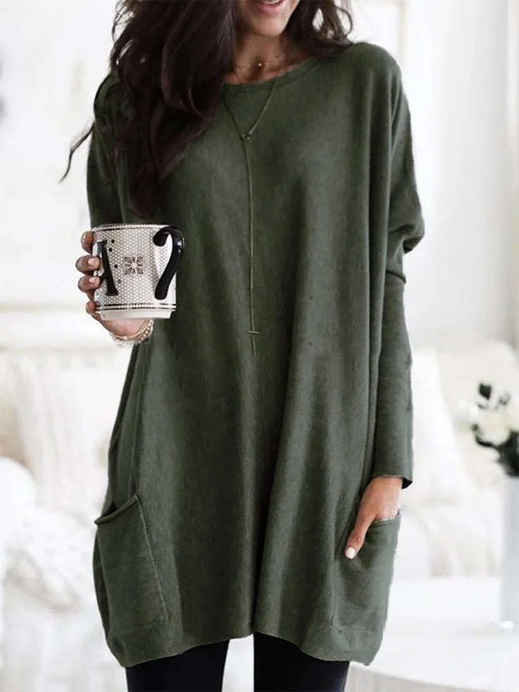 Casual Solid Color Double Pockets Loose Shirts For Women S - Plus Size