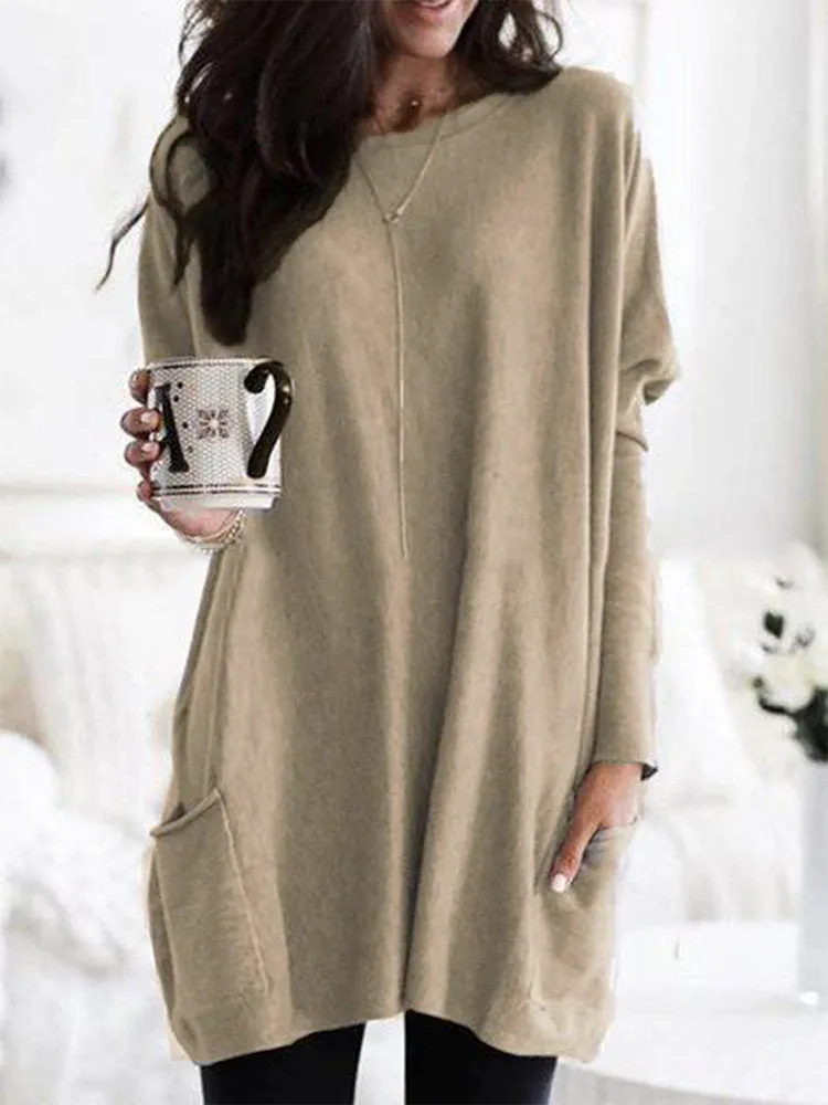 Casual Solid Color Double Pockets Loose Shirts For Women S - Plus Size