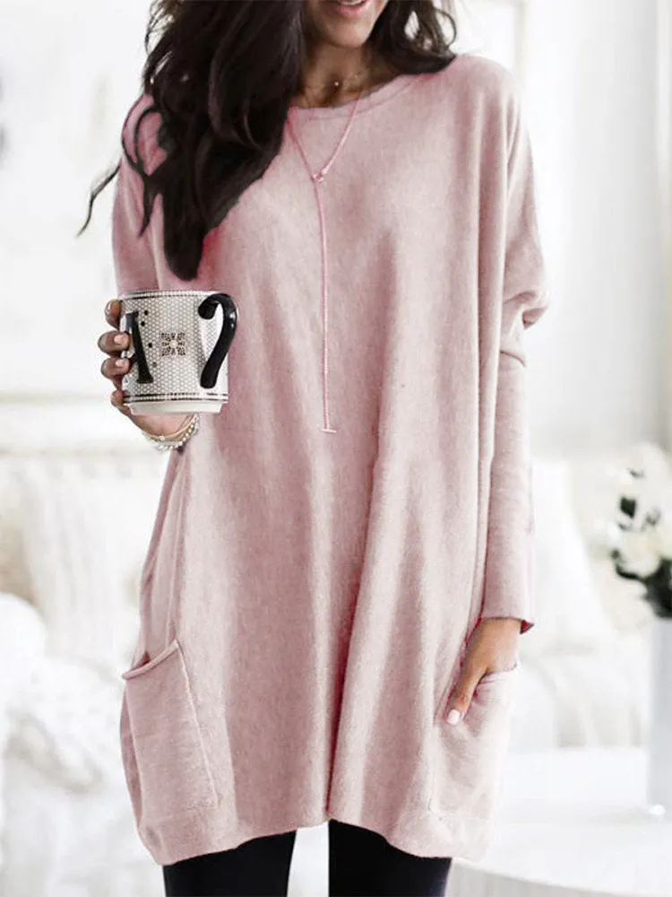 Casual Solid Color Double Pockets Loose Shirts For Women S - Plus Size