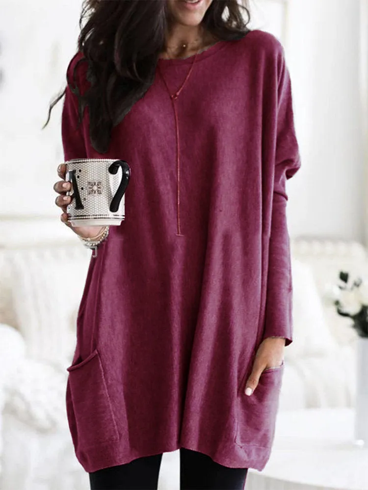 Casual Solid Color Double Pockets Loose Shirts For Women S - Plus Size