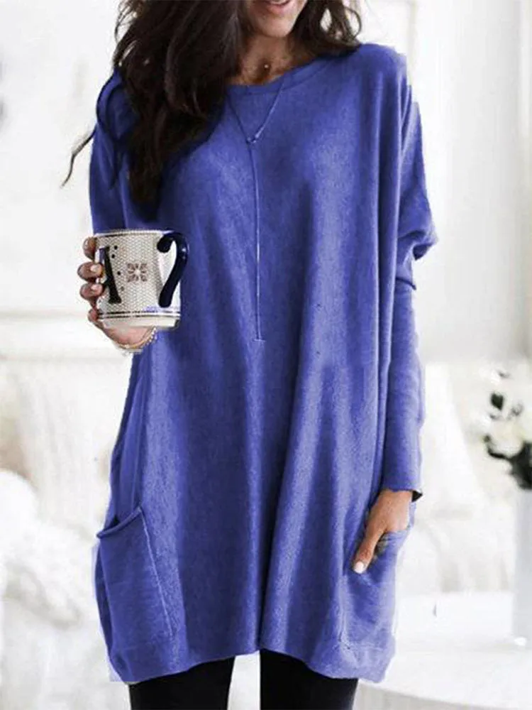 Casual Solid Color Double Pockets Loose Shirts For Women S - Plus Size