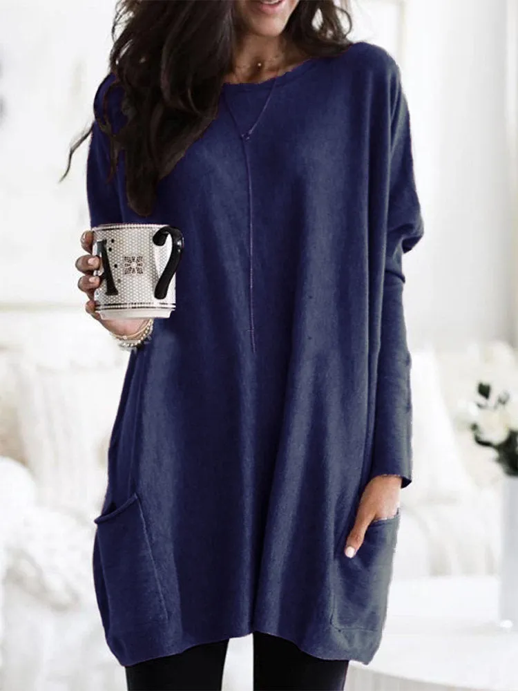 Casual Solid Color Double Pockets Loose Shirts For Women S - Plus Size