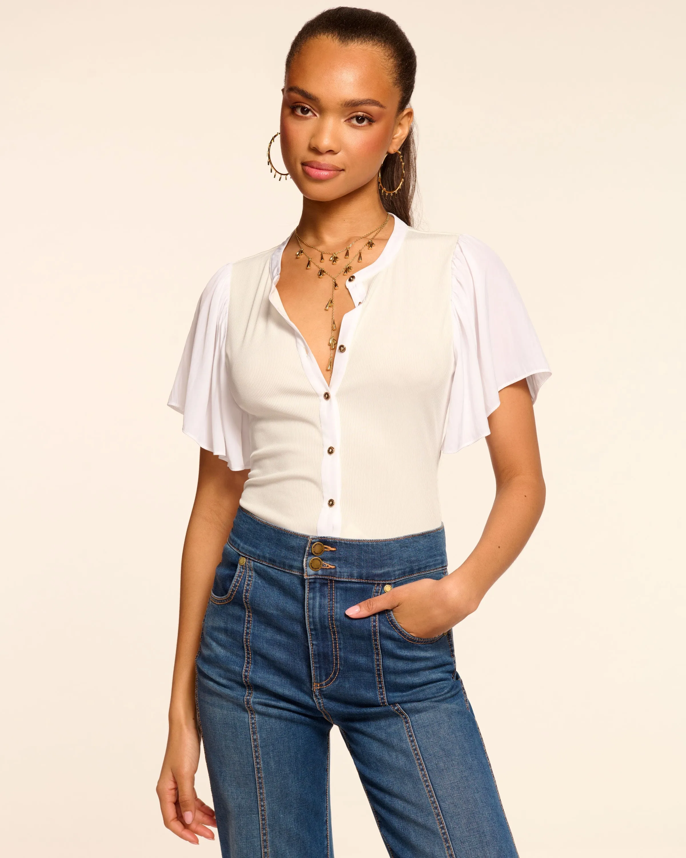 Colette Ribbed Combo Short Sleeve Top
