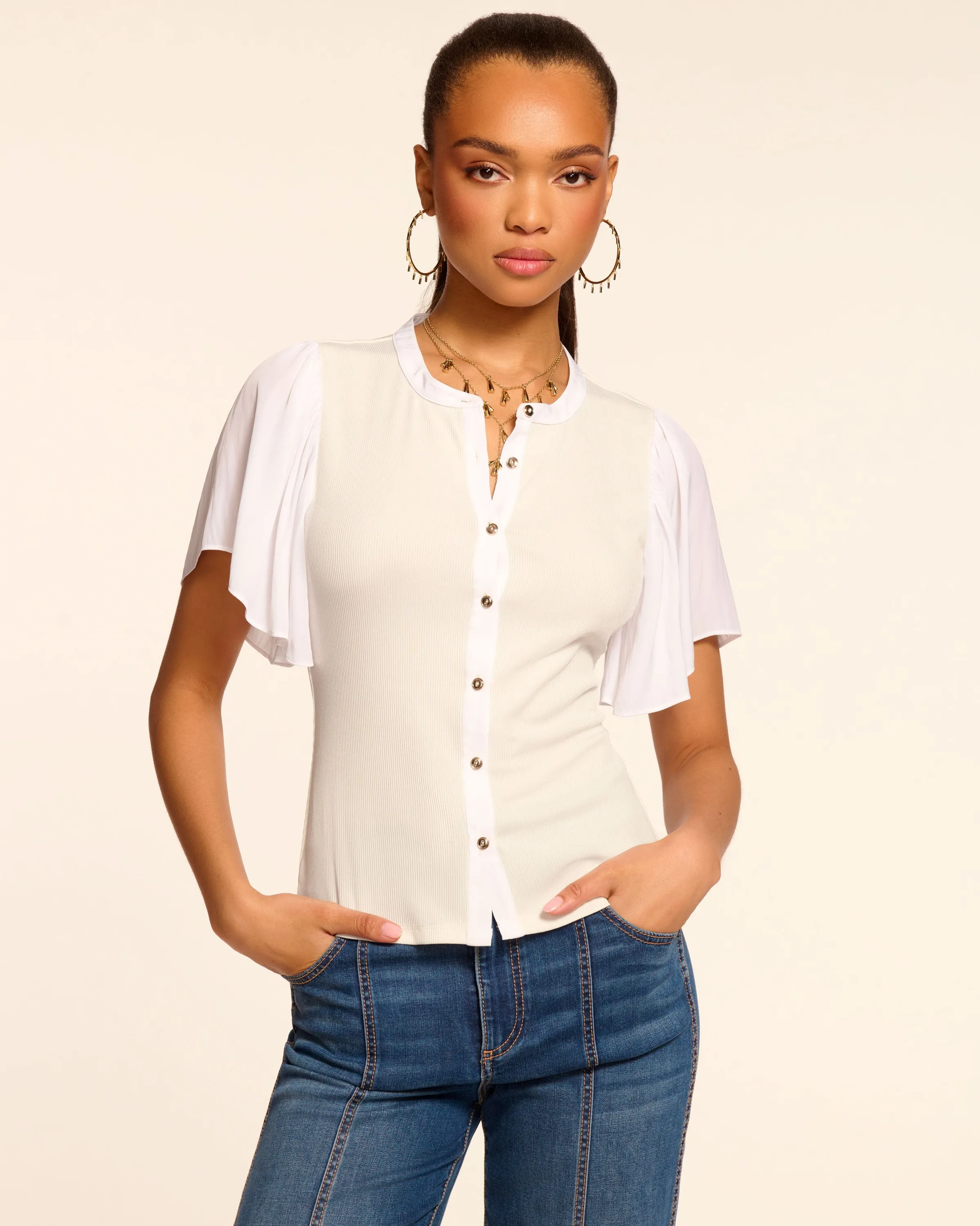 Colette Ribbed Combo Short Sleeve Top