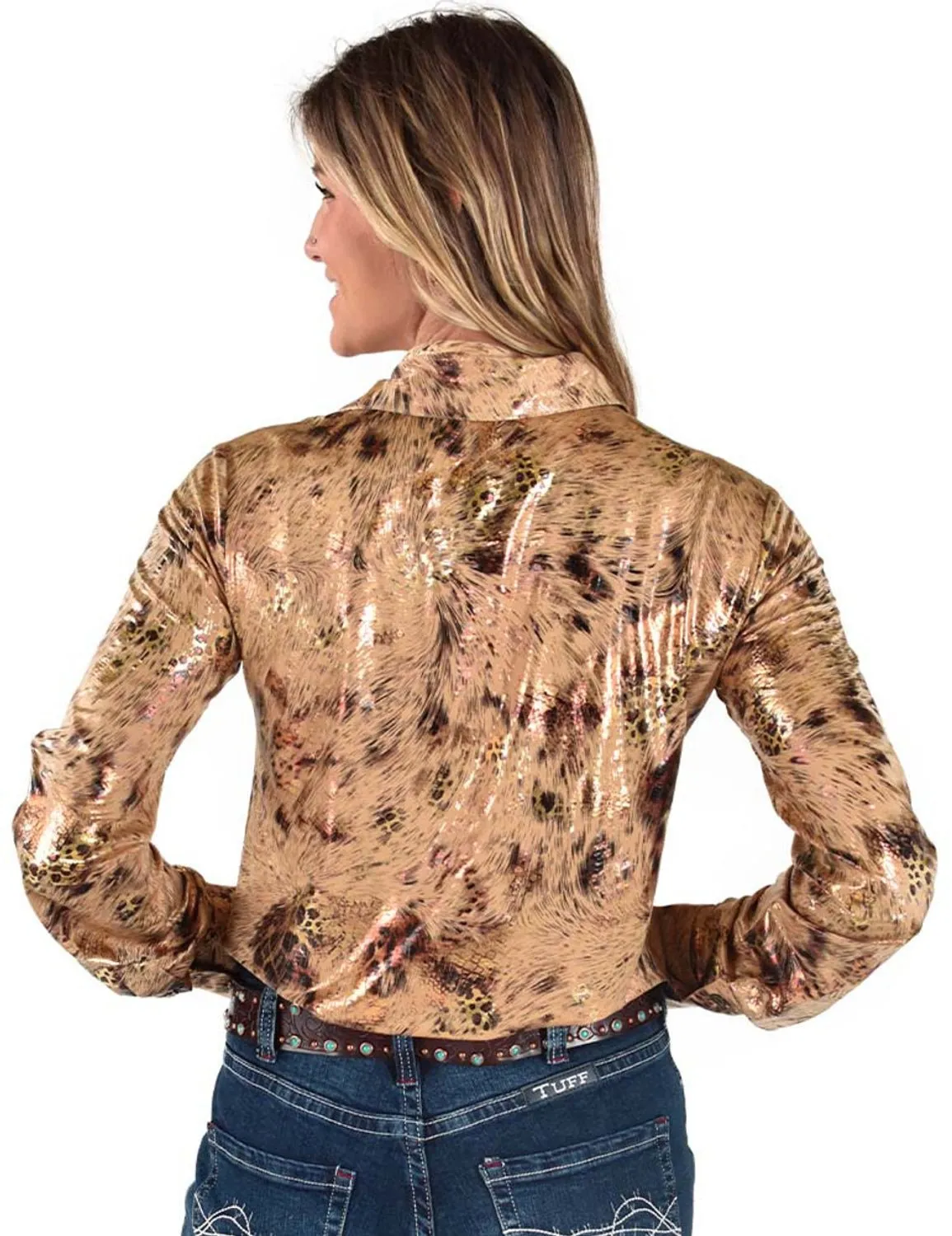 Cowgirl Tuff Womens Mid-Weight Leopard Tan Polyester L/S Shirt