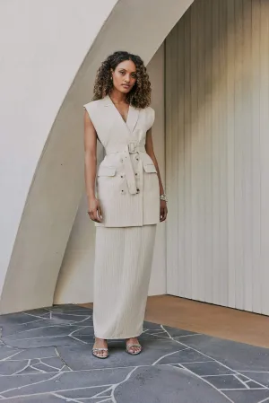 CURAAE Aveline Pinstripe Maxi Skirt In Beige