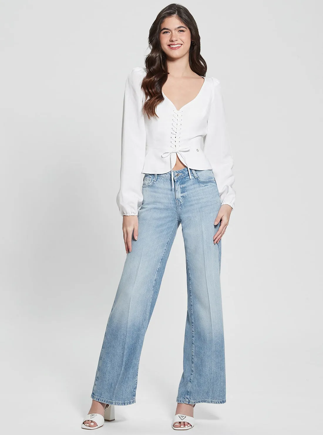 Eco White Federica Lace Up Top